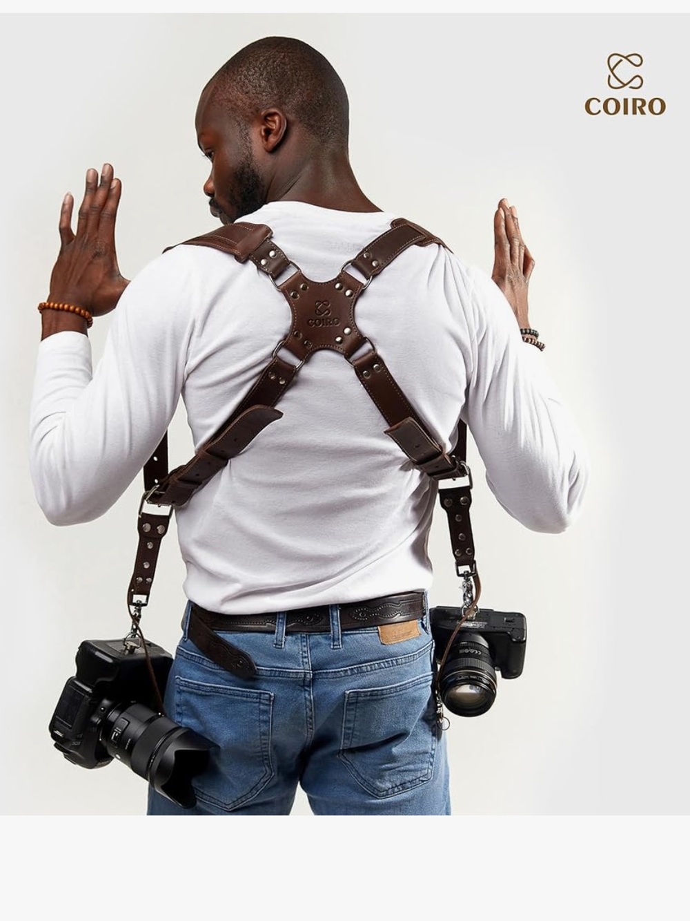 Coiro Double Camera Leather Harness Strap in Dark Brown - Picture 2 of 13